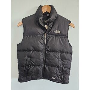 Vintage Black North Face Goose Down Puffer Vest 600, Kids Medium